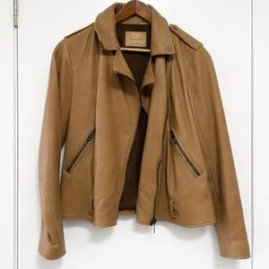 Massimo Dutti Tan Leather Biker Jacket